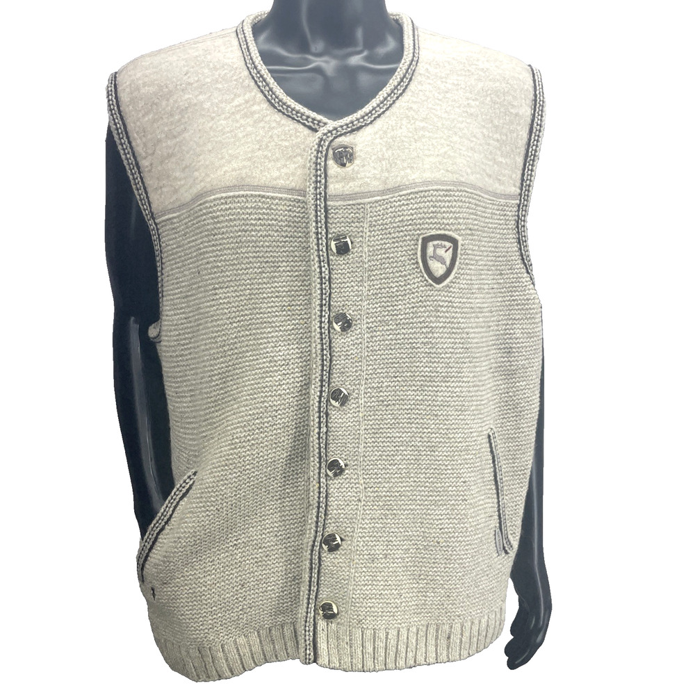 Spieth & Wensky Wool Blend Men's Vest 3XL Oatmeal Button Up Embroidered Logo